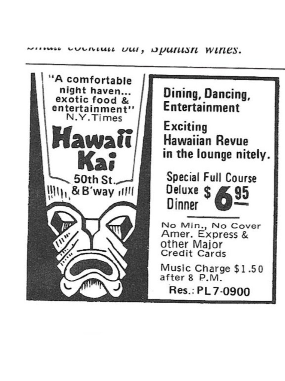 Print Ad Hawaii Kai Broadway Dancing Vintage 1970s Tiki Bar Decor Cocktails NYC